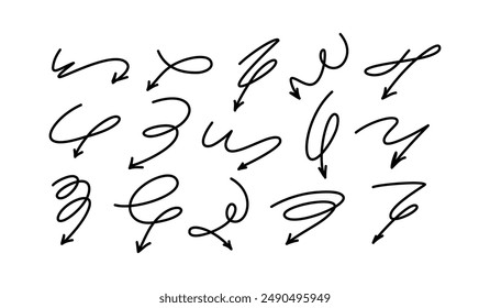 Hand-Drawn Set of Vector Doodle Arrows: Elegant Comic Elements Isolated on a White Background