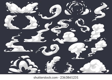 Hand-drawn set of vector smokes of various shapes in a cartoon style.