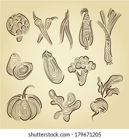 hand-drawn set vegetables 