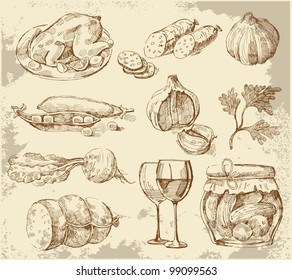 Hand-drawn set vegetables