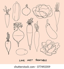 Hand-drawn set vegetables. Vector illustration.