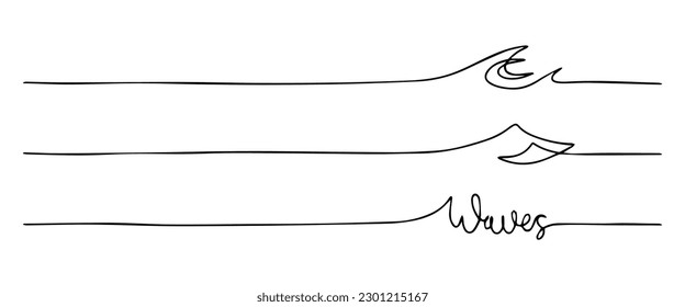 Handdrawn set wave lines  Abstract wave drawn and continuous black line  Vector illustration white background  For design  social media  print  wallpaper  logo 