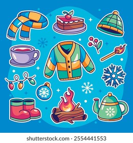 Hand-drawn set of winter doodle