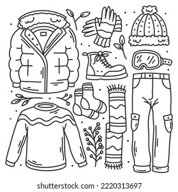 Juego de garabatos de invierno dibujado a mano