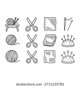 Herramientas de costura y elaboración dibujadas a mano Colección