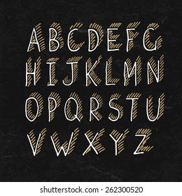 Hand-drawn Shadowed Alphabet on BlackBoard Texture.