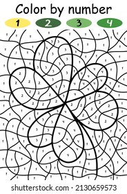 Hand-drawn shamrock color by number game vector illustration