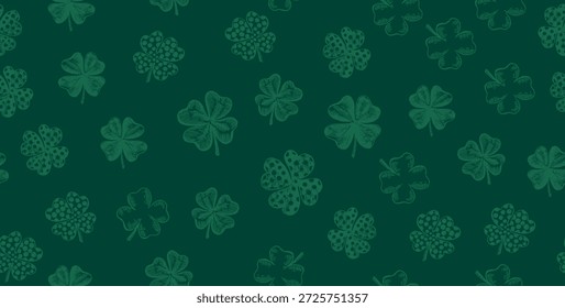 Hand-Drawn Shamrock on green Pattern for St. Patrick's Day	