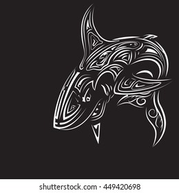 Hand-drawn shark.  Coloring page - zendala, for relaxation and meditation for adults, t-shirt design,