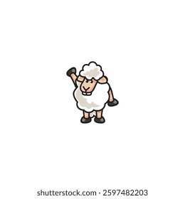 A hand-drawn sheep standing and waving with its left hand