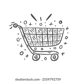 handdrawn shopping cart isolated on white background vector illustration eps10