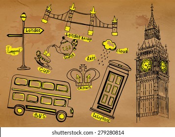 Hand-drawn sights of London. Big Ben.