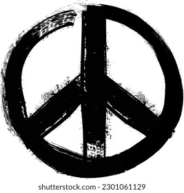 Handdrawn sign pacifist, peace hippie symbol. Hand written black lettering on white background. grunge circle  paint brush isolated on white background vector