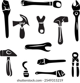 Hand-drawn silhouette of artisan tools