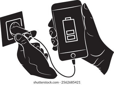 Hand-drawn silhouette of cell phone charging