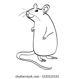 Hand-drawn silhouette cute smiling rat standing on the back legs