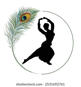 Silueta dibujada a mano de una mujer bailarina, Una joven que realiza danza cultural, Ilustración vectorial de Bharatanatyam