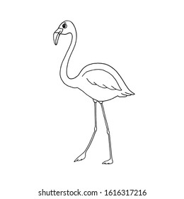 Hand-drawn silhouette flamingo on white background. Perfect for coloring page for adults and kids, print, emblem, decoration, etc. Vector illustation.