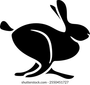 Hand-drawn silhouette of a jumping rabbit