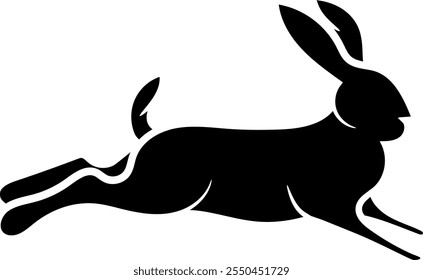 Hand-drawn silhouette of a jumping rabbit