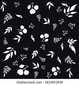 Silhouette de hojas dibujada a mano de fondo de patrón para impresión. Colección de diseño de elementos vectoriales florales.