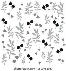 Handgezeichnete Silhouette aus Blättermuster Hintergrund für den Druck. Design-Kollektion für Blumenvektorelemente.