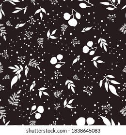 Hand-drawn silhouette of leaves pattern background for print seamless pattern.