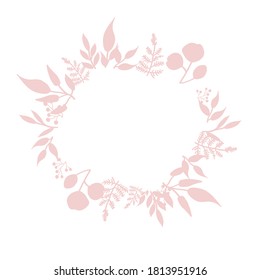 Hand-drawn silhouette of leaves wreath background for print. Floral vector element design collection.