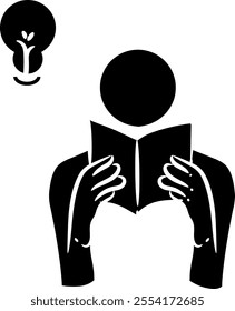 Hand-drawn silhouette of a person reading, back-to-school silhouette