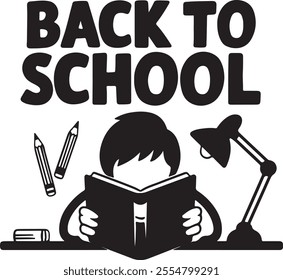 Hand-drawn silhouette of a person reading, back-to-school silhouette