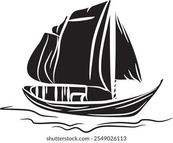 Hand-drawn silhouette of a sailboat