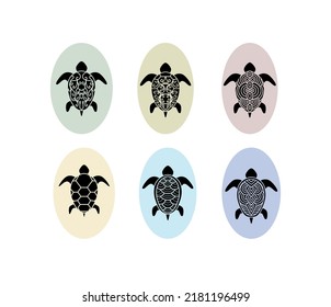 Hand-Drawn in Silhouette Sea Turtle with Background  