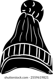 Hand-drawn silhouette of a winter hat, winter season