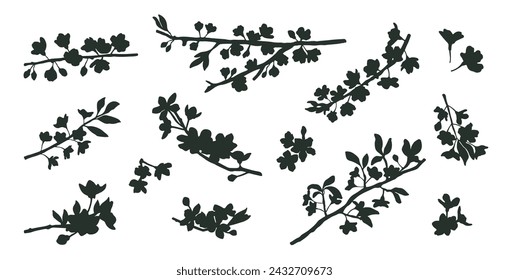 Siluetas dibujadas a mano de ramas de Sakura