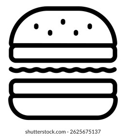 Desenhado à mão simples desenhos animados preto e branco ícone de hambúrguer ilustração em design gráfico vetor minimalista. Perfeito para web moderno e menu de aplicativos móveis