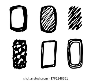 Hand-drawn simple black and white vector doodle sketch. Abstract rectangles of different shapes, vertical frame, strokes, mosaic. To create a pattern, decoration.