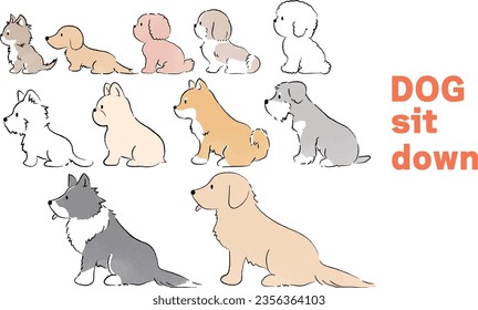 Hand-drawn simple cute dog illustration, landscape orientation