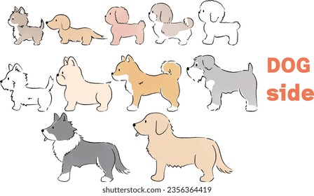 Hand-drawn simple cute dog illustration sideways sitting