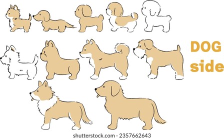 Hand-drawn simple cute dog illustration sideways sitting yellow