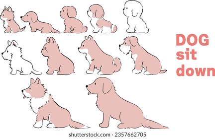 Hand-drawn simple cute dog illustration, landscape orientation　red