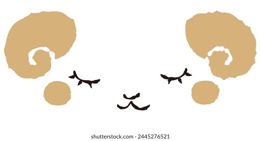 Hand-drawn simple and cute fluffy sheep with closed eyes (front face)