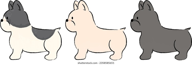 Hand-drawn simple cute French bulldog illustration, landscape orientation