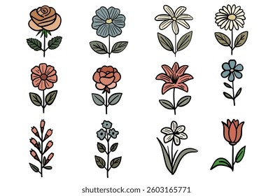A hand-drawn, simple, cute set of flowers. Good for any project.