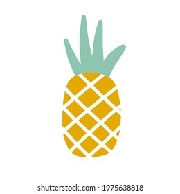 Hand-drawn simple doodle pineapple clipart for any design purposes. Minimalist brush painting style vector graphics. Summer exotic fruits clipart