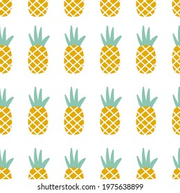 Hand-drawn simple doodle pineapple clipart seamless pattern for any design purposes. Minimalist brush painting style vector graphics. Summer exotic fruits clipart