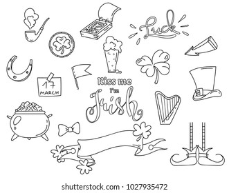 hand-drawn simple doodle vector elements for the Irish St Patricks Day