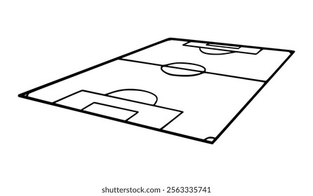 Hand-drawn simple football field layout illustration. Featuring basic field markings, goals, and center line in a clean, sketch-style design. Perfect for sports, education, and creative projects