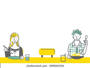 handgezeichnete einfache Illustration, kein Gesprächspartner am Tisch für die Prävention von Covid-19