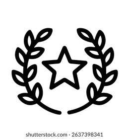 Handdrawn Simple Laurel Wreath with Star Shape Decorative Element Icon