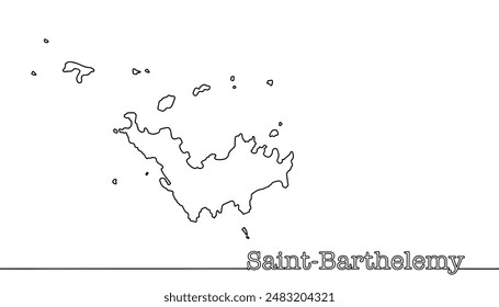Hand-drawn simple map of an island nation Saint Barthelemy. An island located in the Caribbean Sea. Vector illustration.